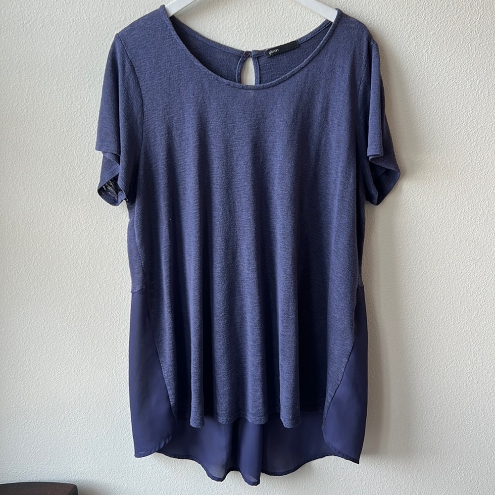 Gibson | Slub knit peplum back short sleeve top